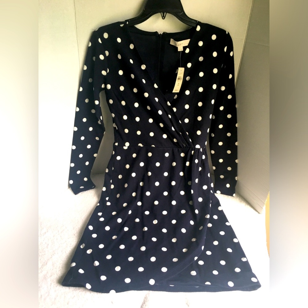 Loft - White Poka dot Black Dress - NWT -Size 0P